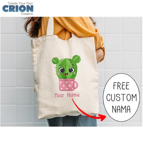 Totebag Blacu - Souvenir/Kado Cute Cartoon Cactus - Custom Nama- Crion