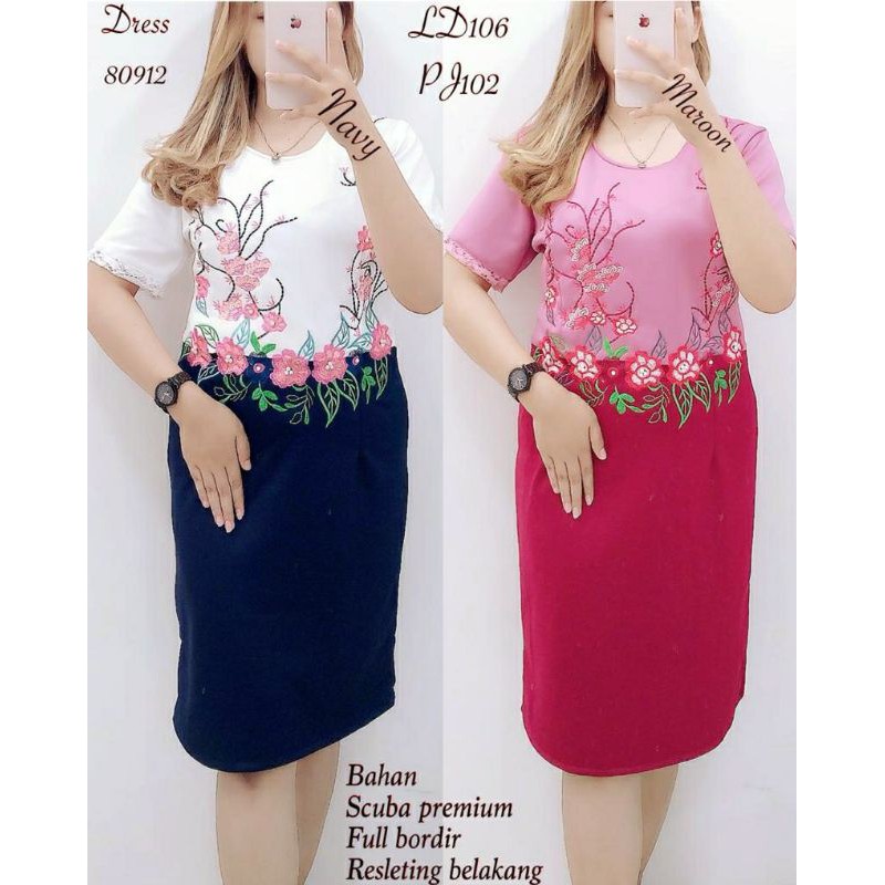 DRESS 80912 bahan scuba premium full bordir