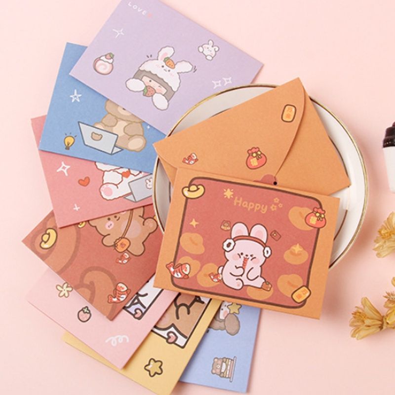 Kartu Ucapan Imlek CNY Bear & Rabbit Love Valentine Chinese Gift Birthday Card Korean Style