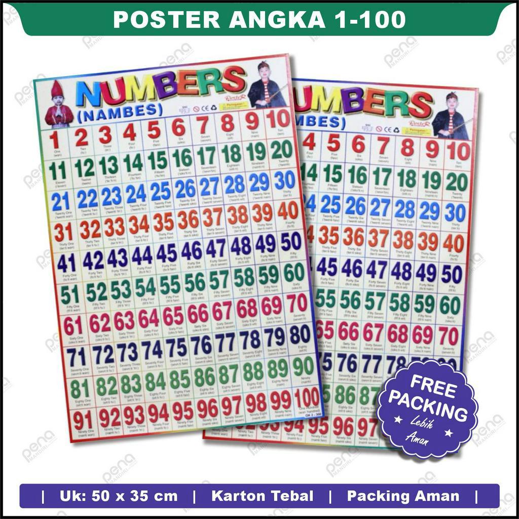 Poster Pendidikan Anak Belajar Angka 1-100 / Poster Numbers