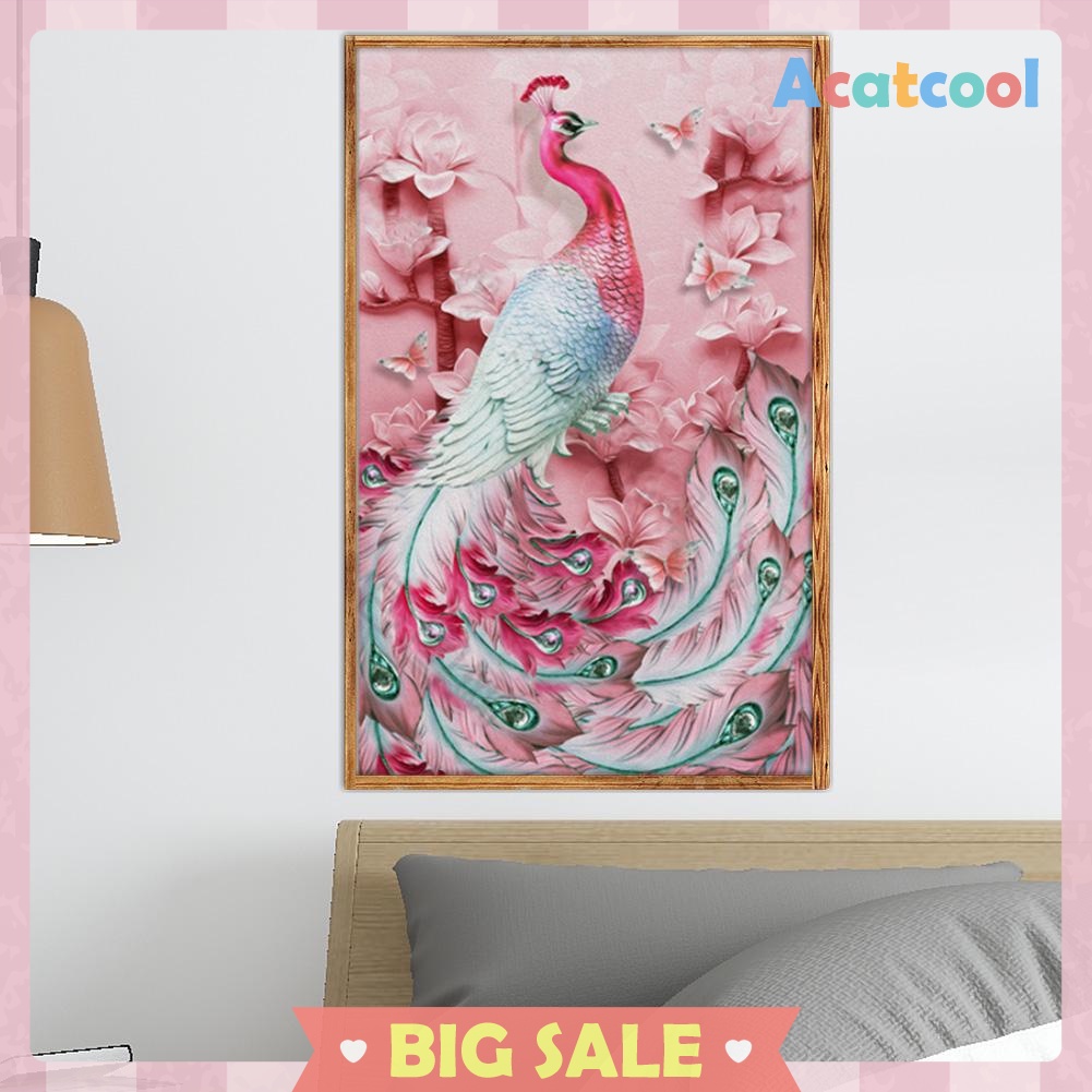 5D DIY Full Drill Diamond Painting Pink Peafowl Cross Stitch Embroidery Kit