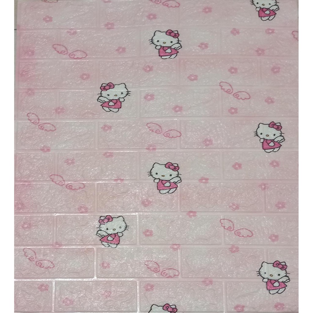 WALLPAPER 3D BRICK FOAM CORAK BATU ALAM WALLPAPER DINDING BATU BATA PUTIH DAN CORAK BATA-HELLOKITTY TEBAL 5MM