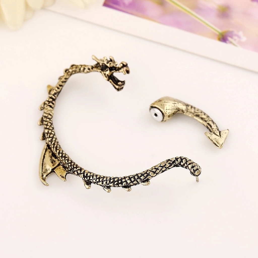 Hu Hu Hu Hu Hu Alat Bantu Pasang Kacamata♡ 1pc Ear Cuff Bentuk Naga Bahan Alloy Gaya Gothic Punk Rock Untuk Pesta