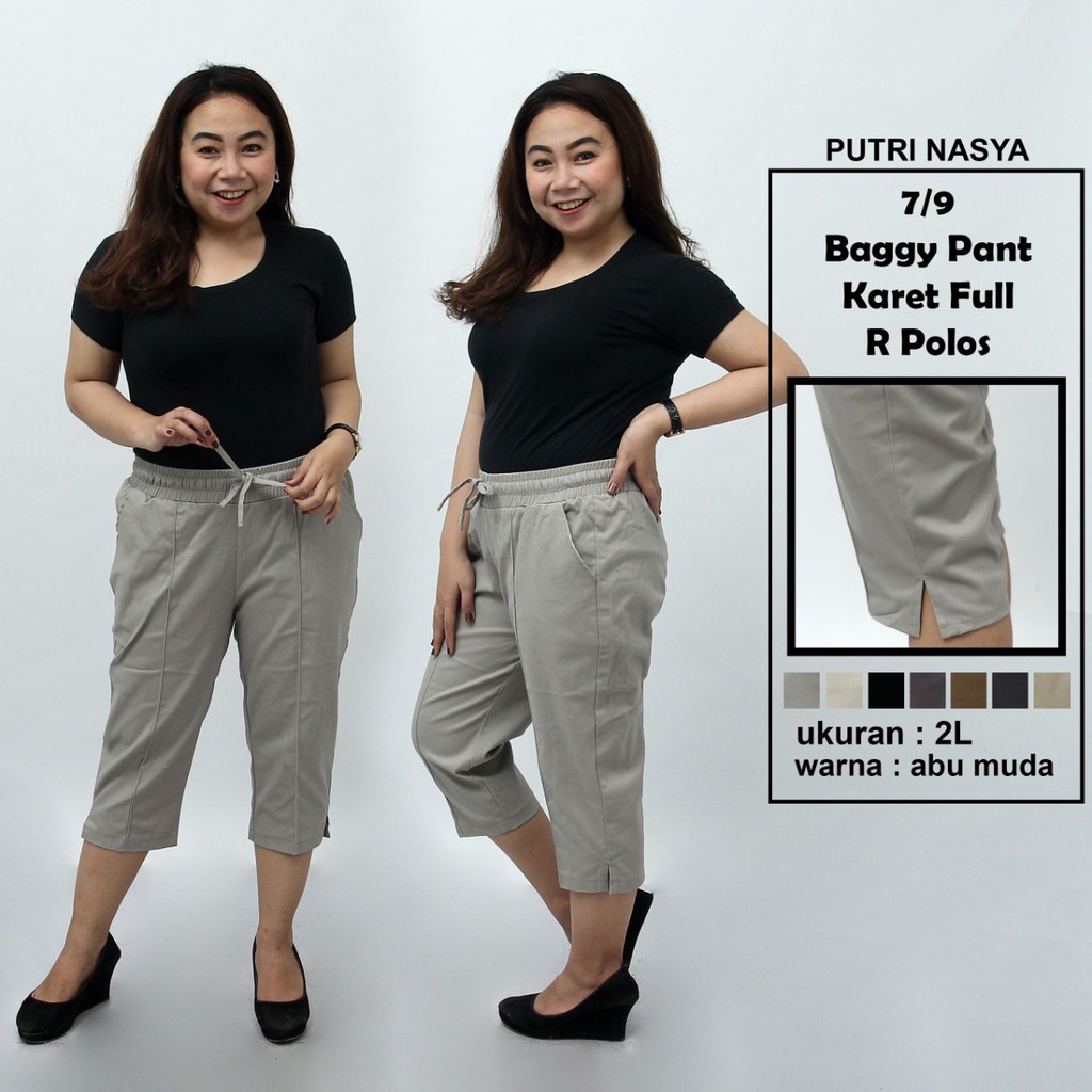 Celana 7/9 jumbo karet full polos / baggy pant jumbo / celana pendek 8L-6L-5L-4L-2L-XL-S fit to L