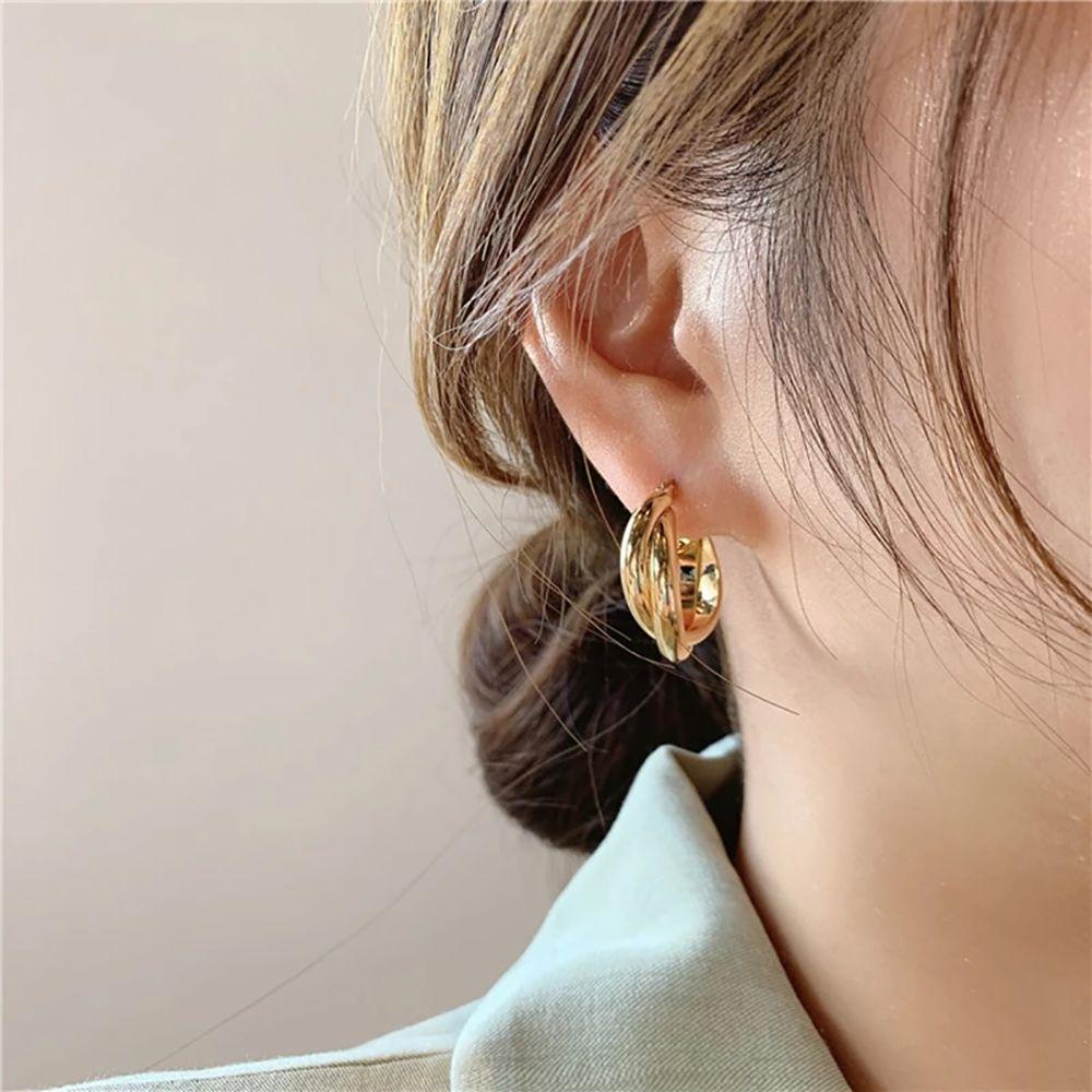 Needway Anting Salib Punk Unik Trendi Anting Lingkaran Mewah Alloy Double-layer Gaya Korea Ear Buckle