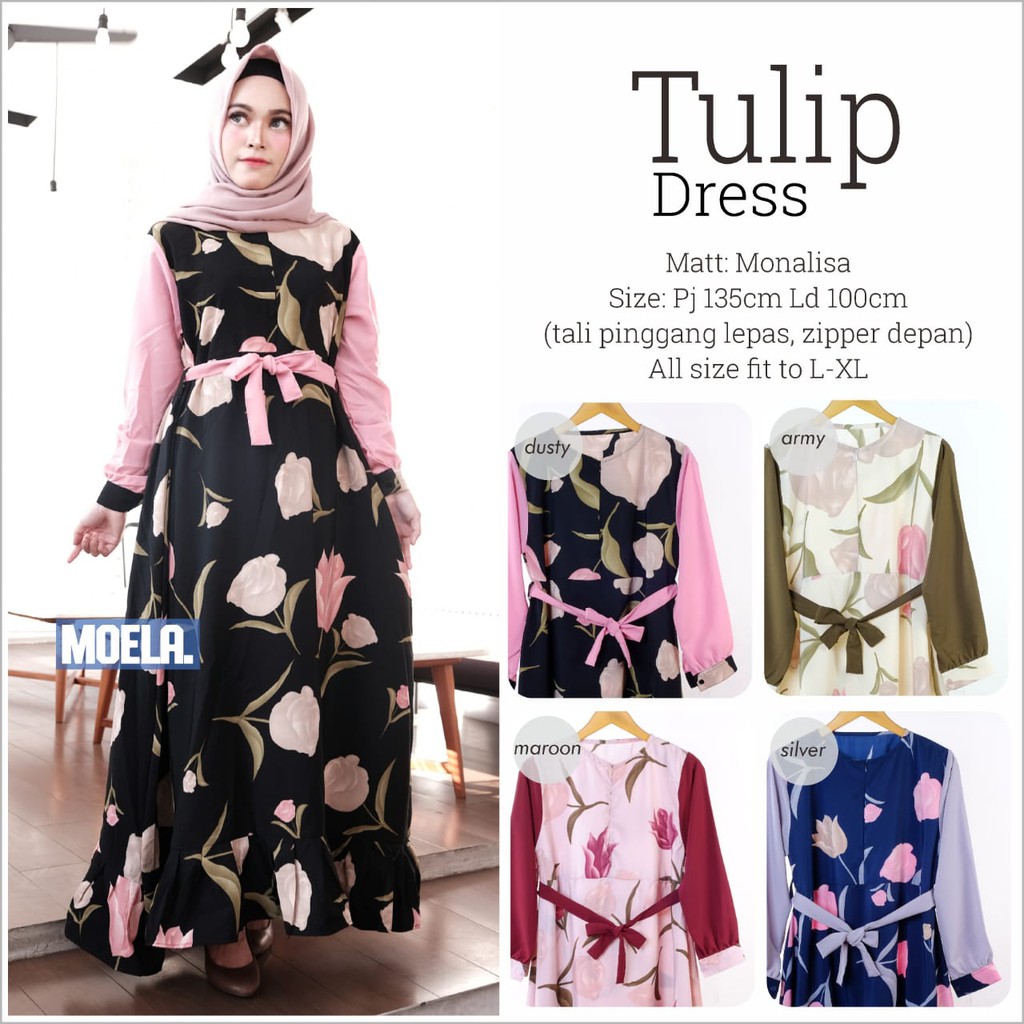 (REAL PICTURE) TULIP DRESS ORI MOELA MORIST FASHION KOREA PAKAIAN CEWEK REMAJA KEKINIAN MOTIF BUNGA