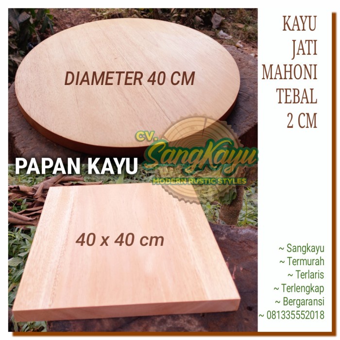 Papan kayu 40x40 bulat 40 Cm talenan nampan kayu jati mahoni