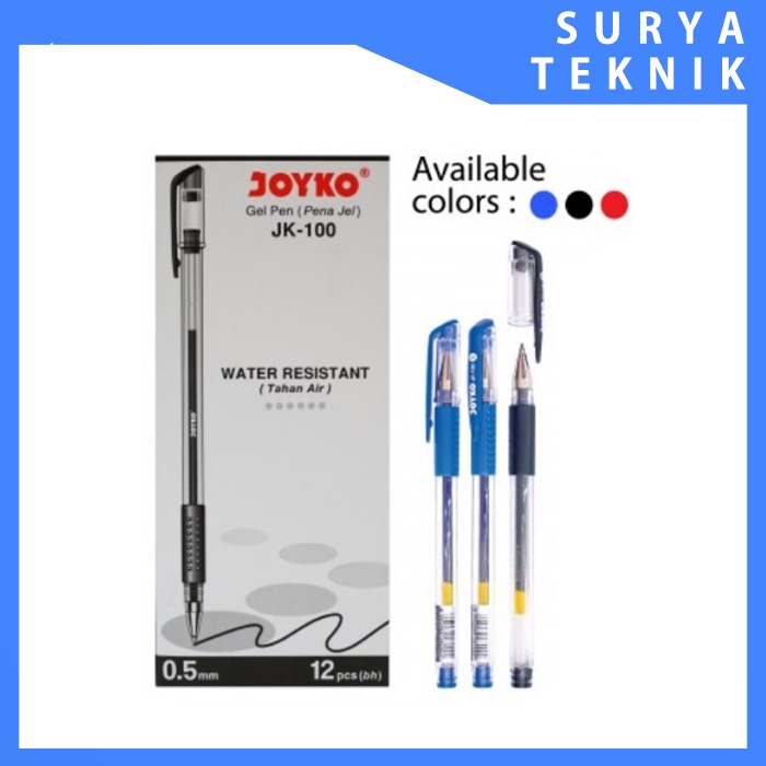 

Joyko Gel Pen JK-100 / Pulpen Joyko / Pena Joyko / 0.5 mm - Hitam, Biru, Merah ( 1 BOX, 12 PCS)