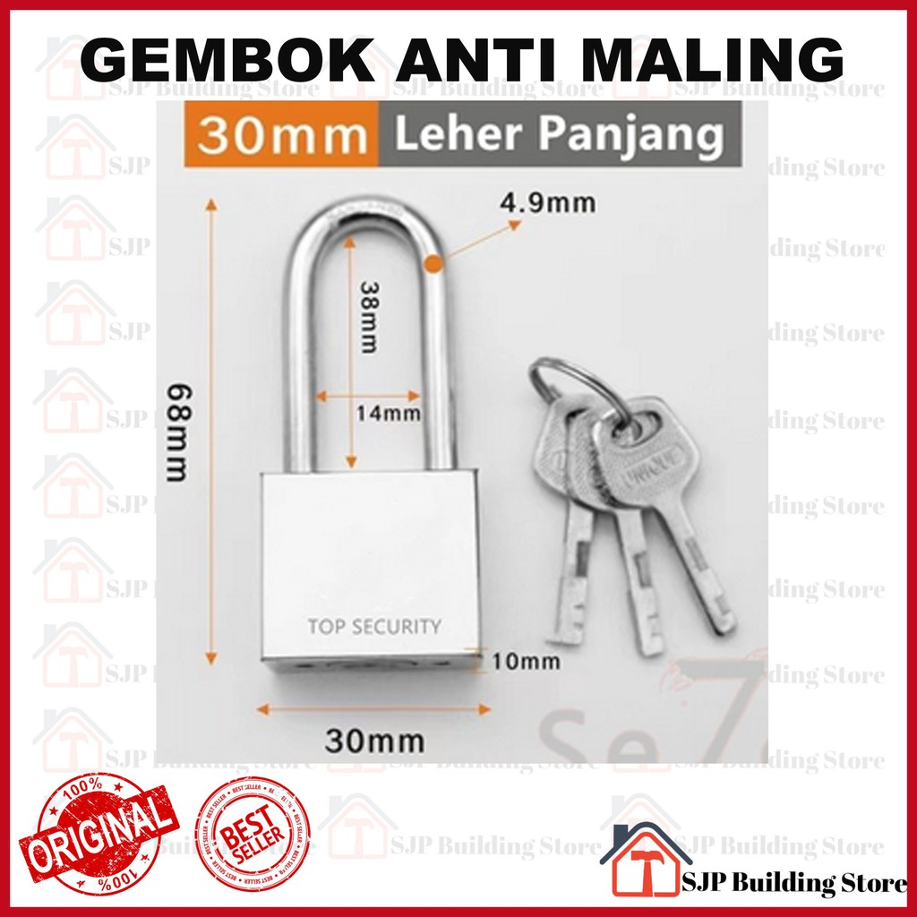 Gembok Putih Besar Anti Rust Anti Maling Anti Cut -  Gembok pintu rumah 30 mm 40 mm