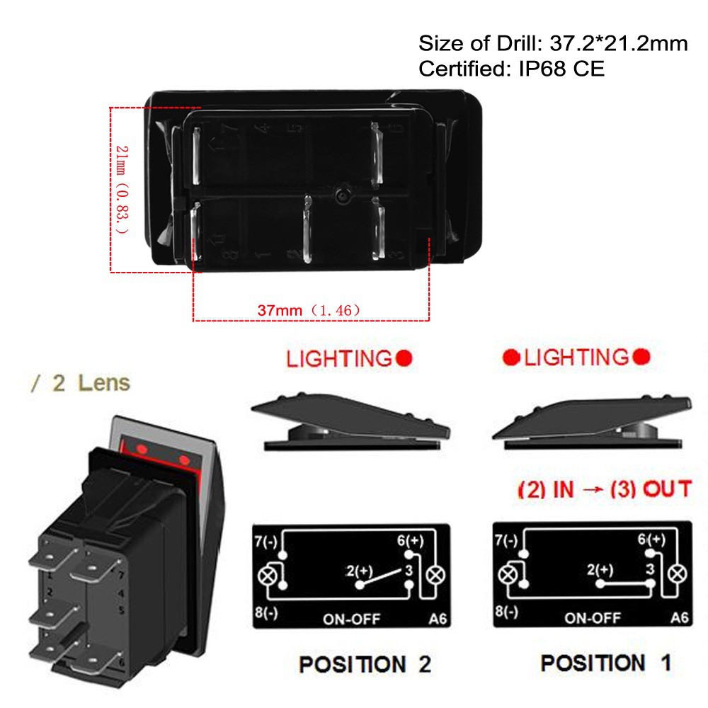 Saklar Toggle Rocker Tekan ARB 5P 12V Anti Air Dengan Lampu LED Biru