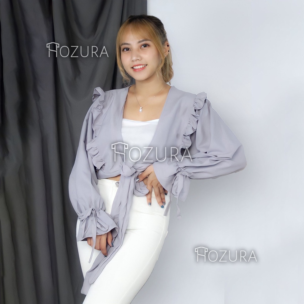 HOZURA - Outer Wanita Gracia - Luaran Wanita - Blouse Outer Wanita - Felecia Basic Outer Atasan Wanita - Kardigan Premium - Cardigan Korea Model Terbaru Murah - Outer Cardigan Wanita Bahan Moscrepe - Korean Style - Baju atasan Mewah COD Gratis Ongkir