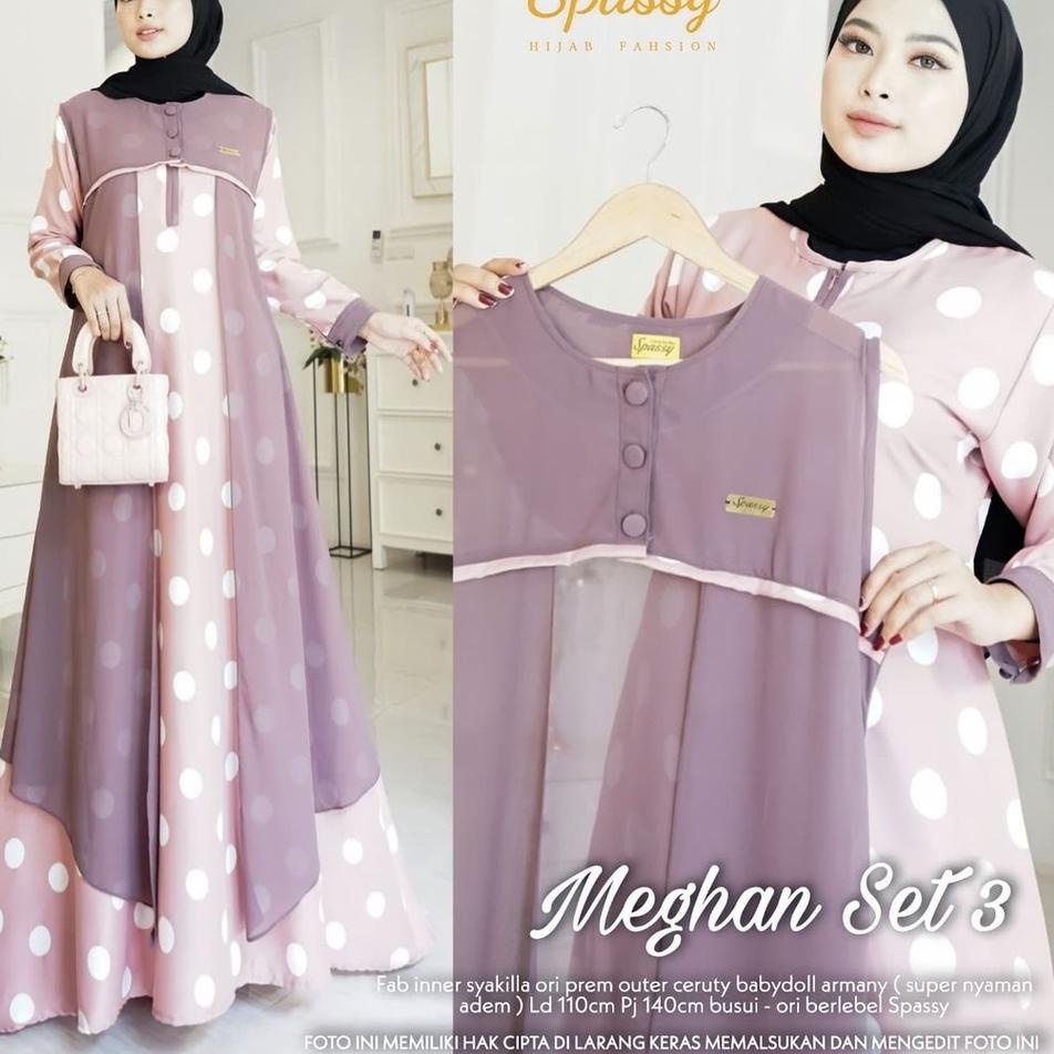 Meghan Set / 2 in 1 Gamis + Outher Terpisah Bisa Di Lepas Busui Friendly dan Wudhu Friendy Bahan Cer
