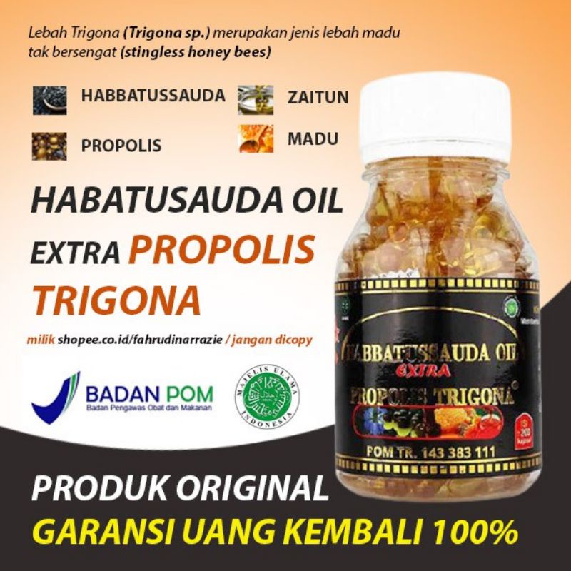 Habbatussauda Extra Propolis Trigona 100 &amp; 200 / Habbasyi Oil Propolis Trigona BPOM IMUNITAS TUBUH