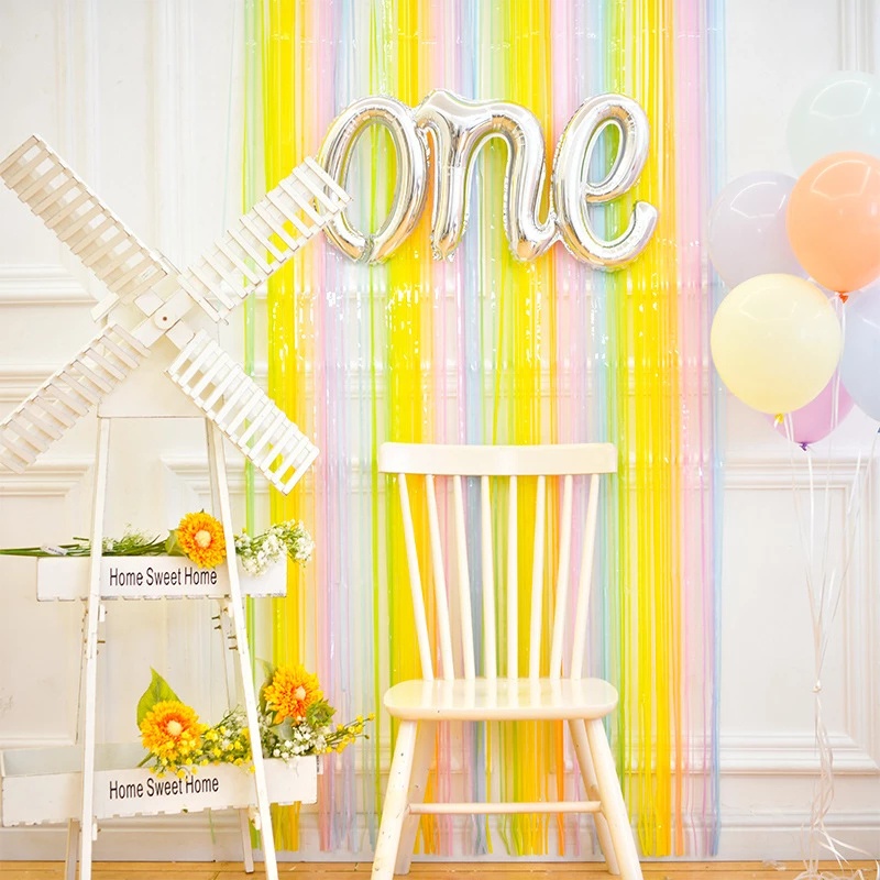 Tirai Rumbai Bahan Sutra Warna Pelangi Ukuran 2M Untuk Dekorasi Pesta Ulang Tahun