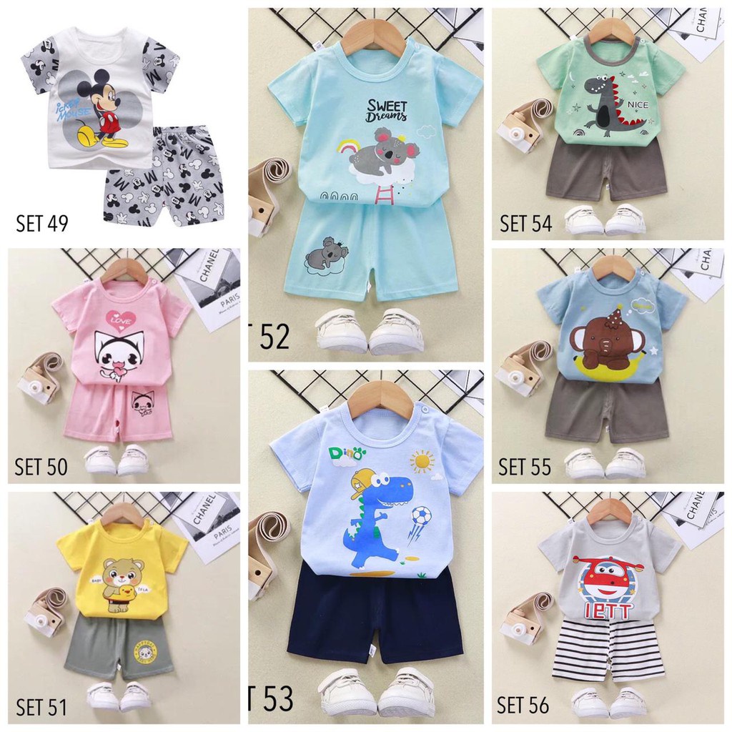 (HZ) Setelan anak kaos 1-5 tahun lengan pendek celana pendek baru size130 (6-7)