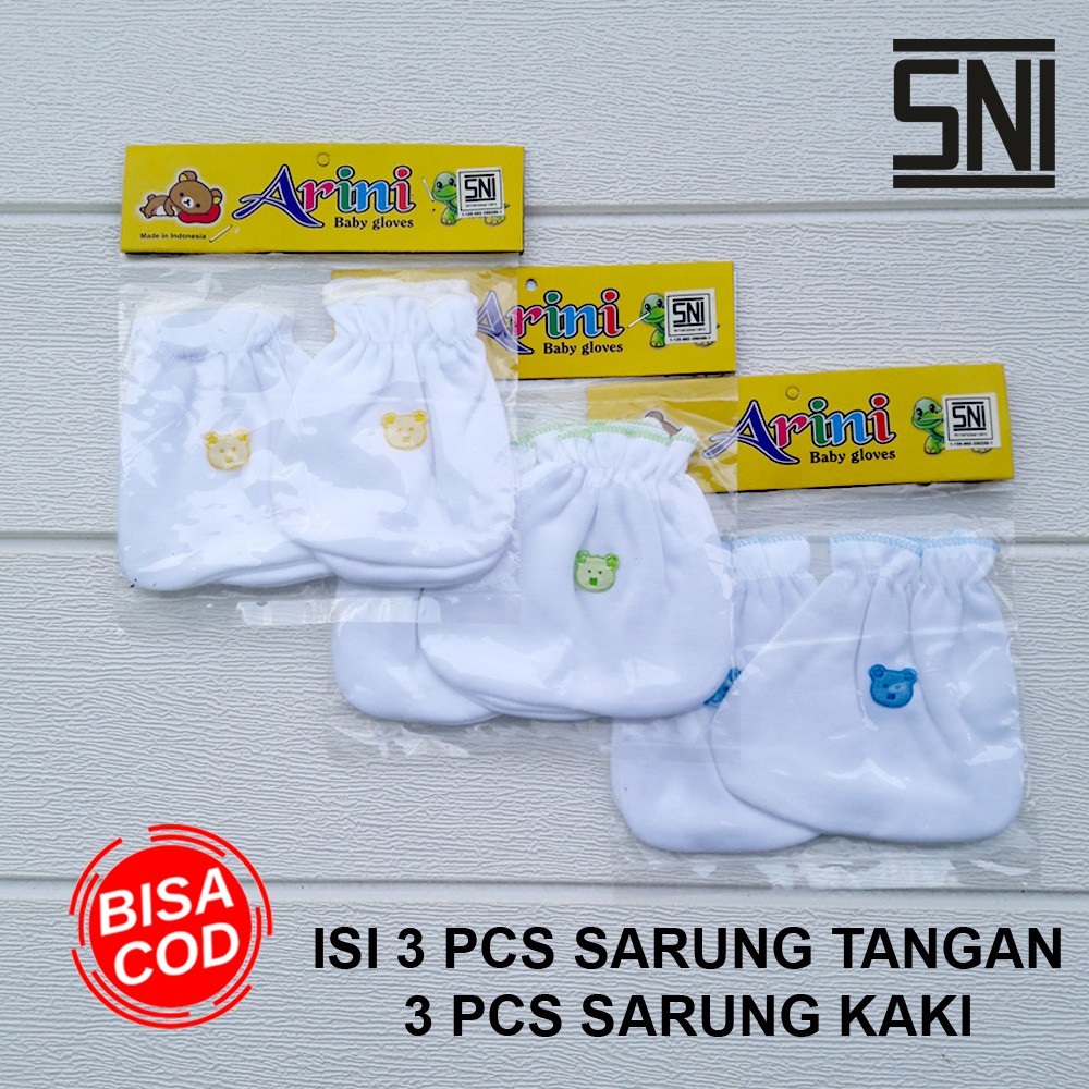 3 PCS sarung Tangan + 3 PCS sarung Kaki Putih SNI DNW Baby