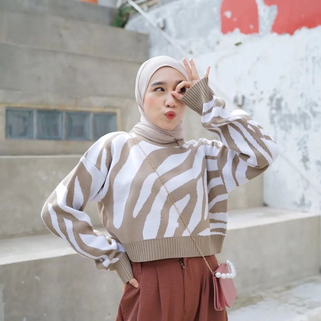 Arabele Crop Blouse - Sweater Blouse Motif Zebra