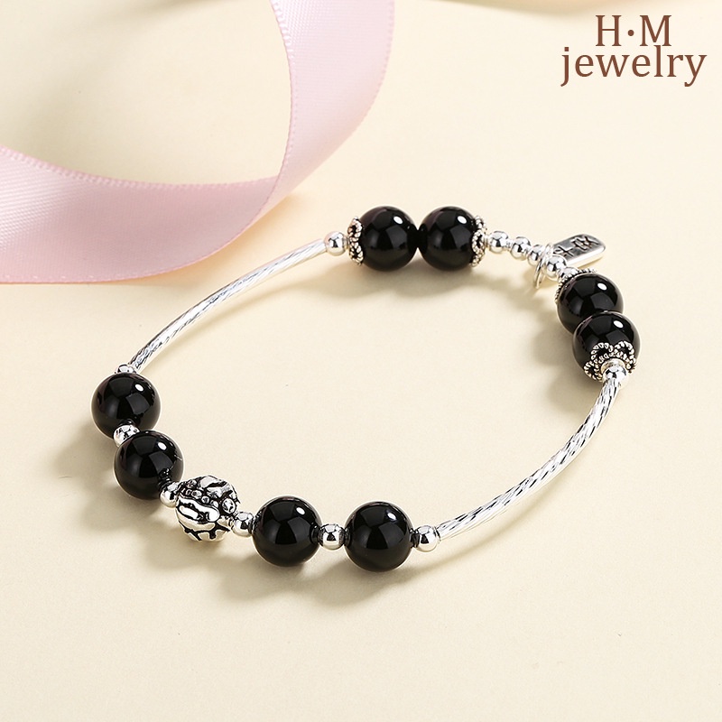 Gelang Obsidian Warna Hitam Dan Emas Untuk Wanita