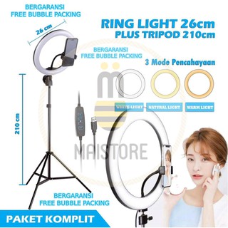 Paket Komplit Ringlight 26cm + Tripod 2,1 Meter Make Up Vlog Lampu Ringlight Vlog