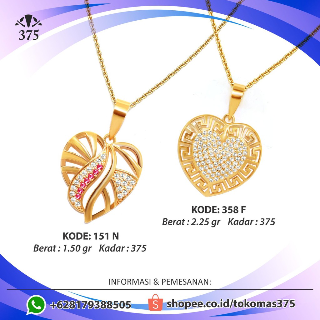 LIONTIN HATI VARIASI MOTIF BATU WARNA EMAS ASLI