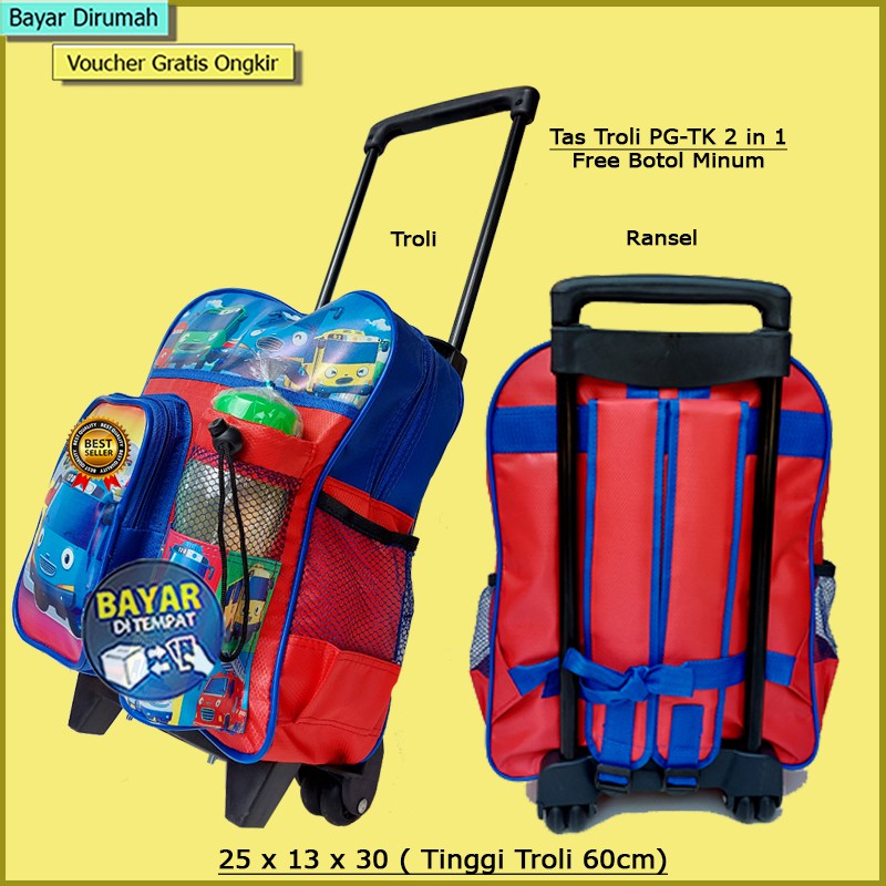 Tas Ransel Roda Anak Tas Troli Anak Cowok Cewek TK 2in1 Bisa Roda&amp;Ransel FREE BOTOLMINUM+JAM MAINAN