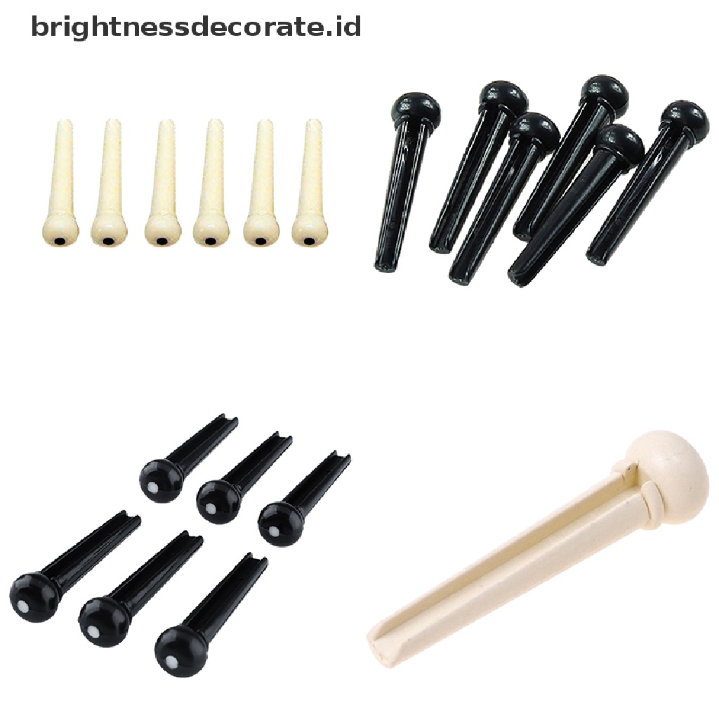 6pcs Pin Bridge Ebony Warna Hitam Dengan Shell Dots Untuk Gitar Akustik