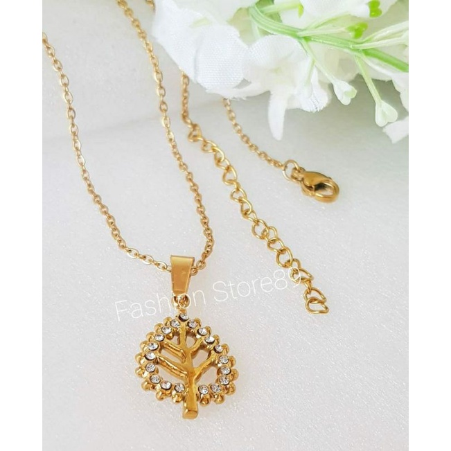 Kalung Modrl Pohon Full permata zircon titanium gold silver antikarat bestquality import