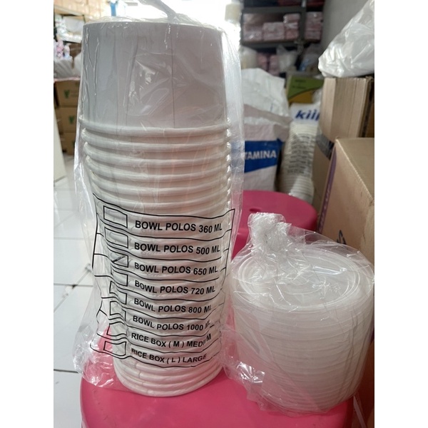 Paper Bowl / Rice bowl / Mangkok kertas 650ml + tutup (Isi 25pcs)