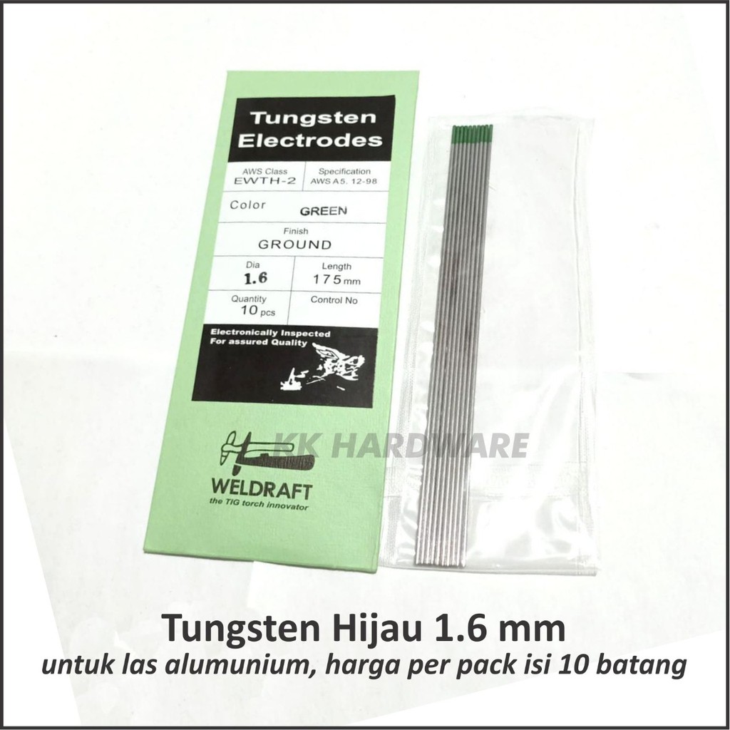 Tungsten Rod Kawat Jarum Las Argon 1.6 mm Hijau Untuk Las Aluminium Argon Welding