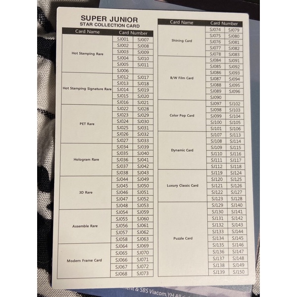 SUPER JUNIOR STAR COLLECTION CARD PHOTOCARD LEETEUK RYEOWOOK HEECHUL SUNGMIN KANGIN KIBUM YESUNG DON