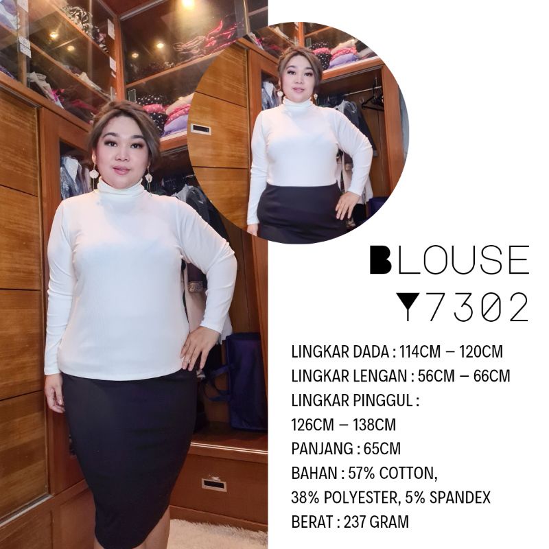 TURTLE NECK BLOUSE BIG SIZE PUTIH
