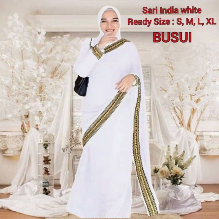 TERBARU     Gamis Abaya Turki Sari India Putih
