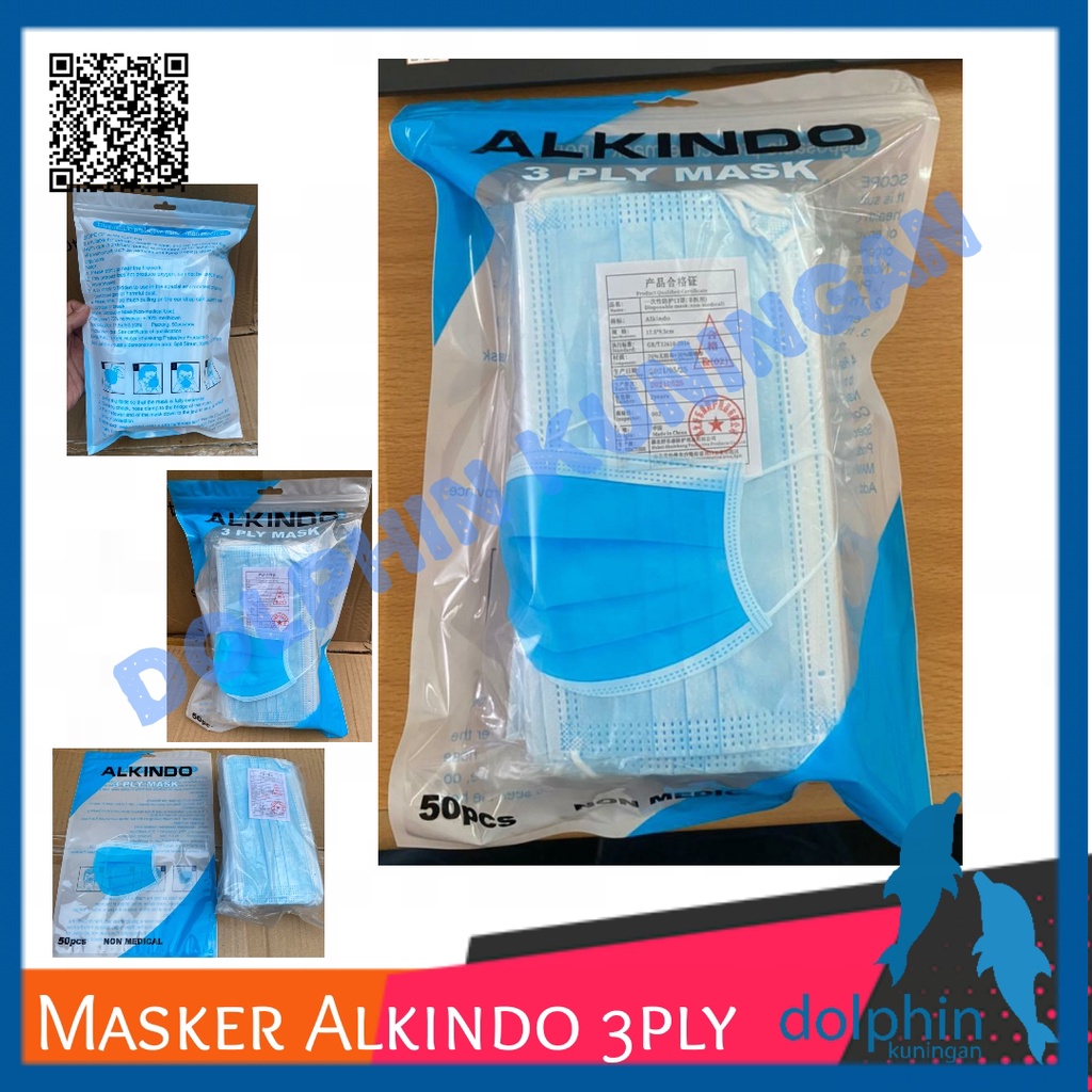 Masker Disposable Mask 3Ply - Masker Alkindo Earloop Biru isi 50pcs