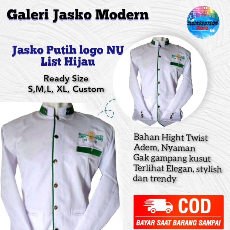 Jasko Putih NU | Jasko Polos NU | Jasko Bordir|  Baju Koko dewasa Putih NU | Jas Koko Pria | Jasko