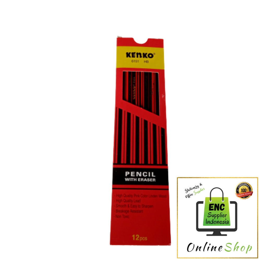 

kenko 6 buah Pensil hb 6151 plus penghapus di ujung pensil kenko per 6 pcs - enc.sup