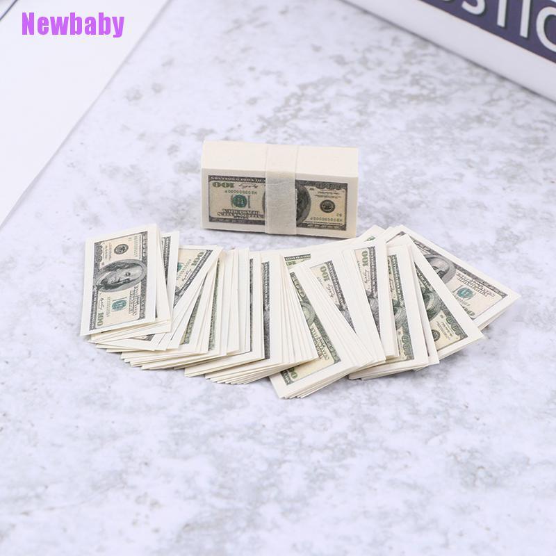 (Newbaby) 100 Lembar / set Miniatur Uang Dollar Us $100 Skala 1: 12 Untuk Aksesoris Rumah Boneka