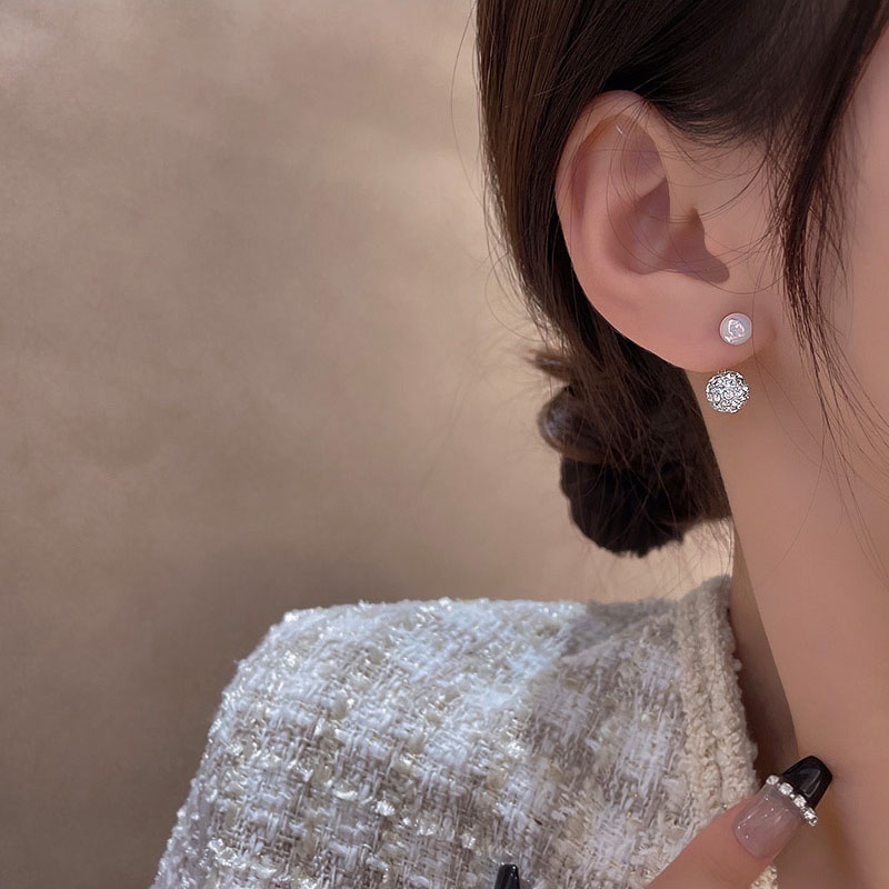 Anting Tusuk Bentuk Geometris Aksen Mutiara Bahan 925 silver