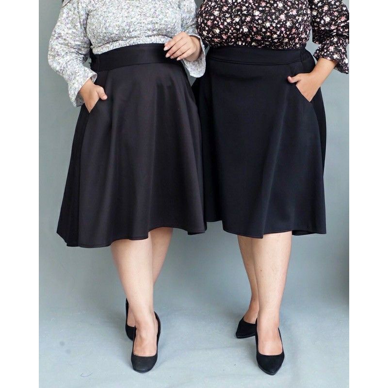Rok Pendek Midi Flare Skirt Jumbo / Rok Payung Midi Flare Skirt / Rok Pendek Wanita