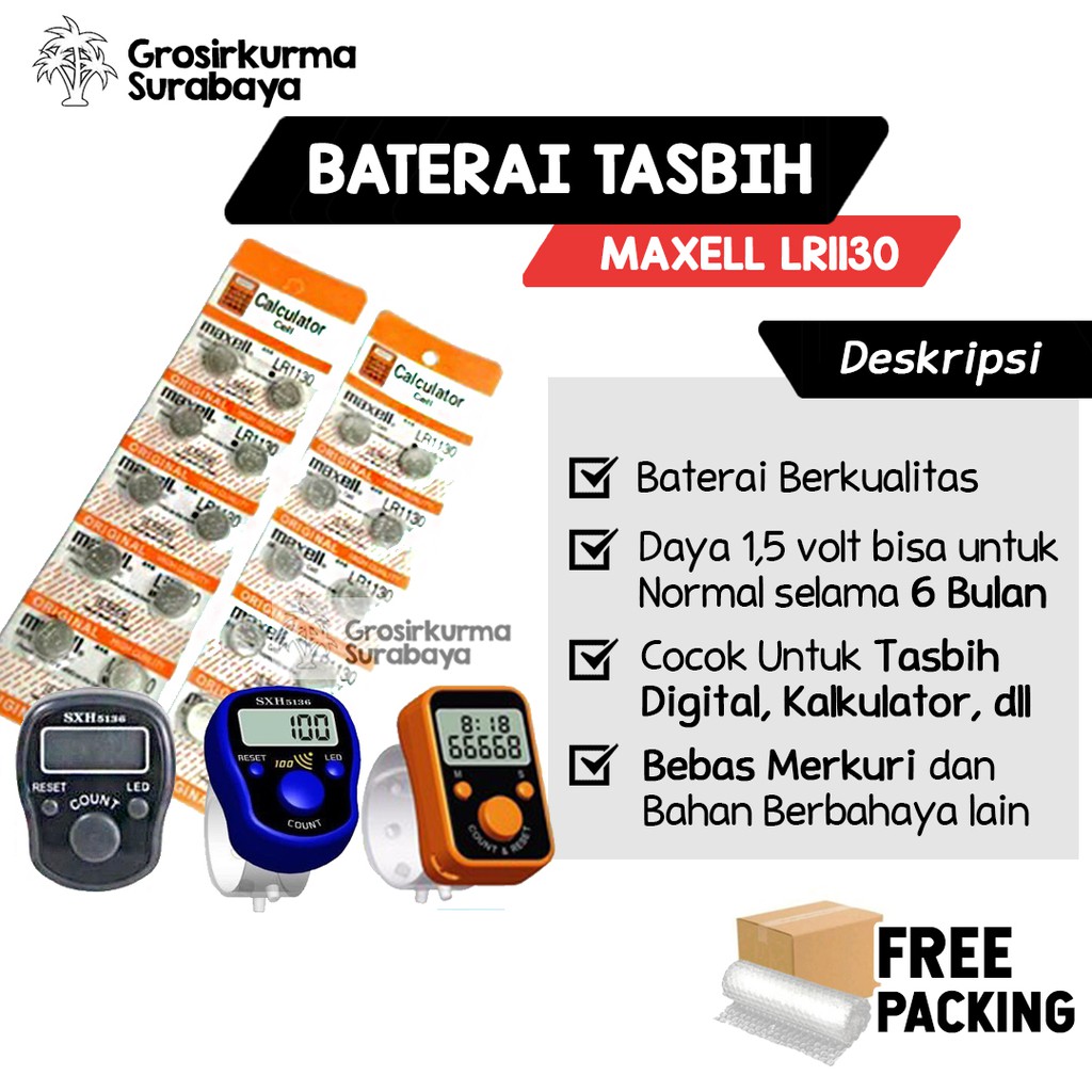 BATERAI MAXELL LR1130 Untuk Kalkulator Jam Tangan Tasbih Digital Alarm Buzzer Cadangan Isi Ulang Acc