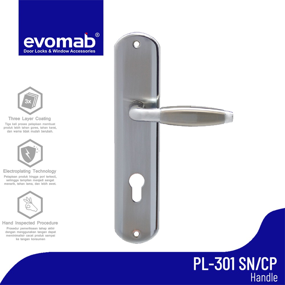 evomab Handle Gagang Pintu Kunci Rumah Minimalis Silver PL-301