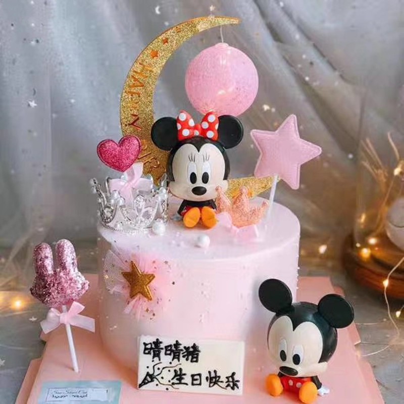 2pcs / Set Mainan Action Figure Disney Kepala Besar Mickey Minnie Mouse Untuk Dekorasi Kue Ulang Tahun Anak