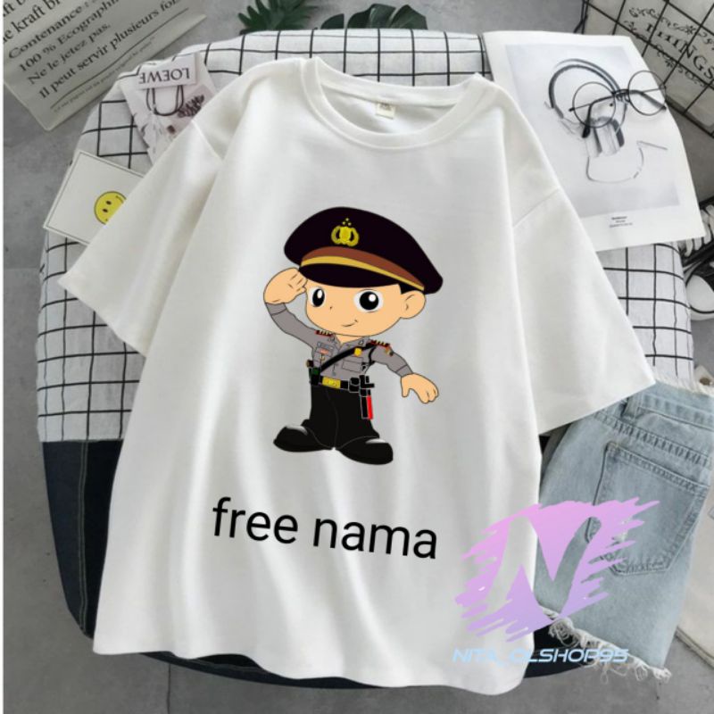 kaos anak kartun animasi polisi baju karakter anak polisi gratis nama