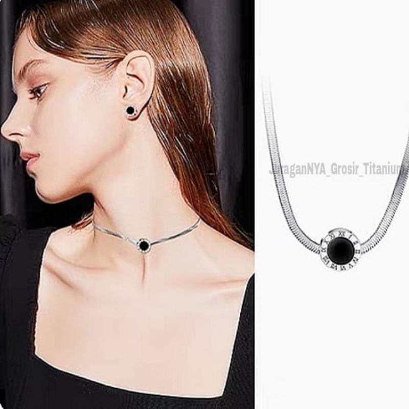 Kalung Wanita TITANIUM Trendy Model Brand Pipih Gold Elegan Mewah Anti Karat Tidak Luntur