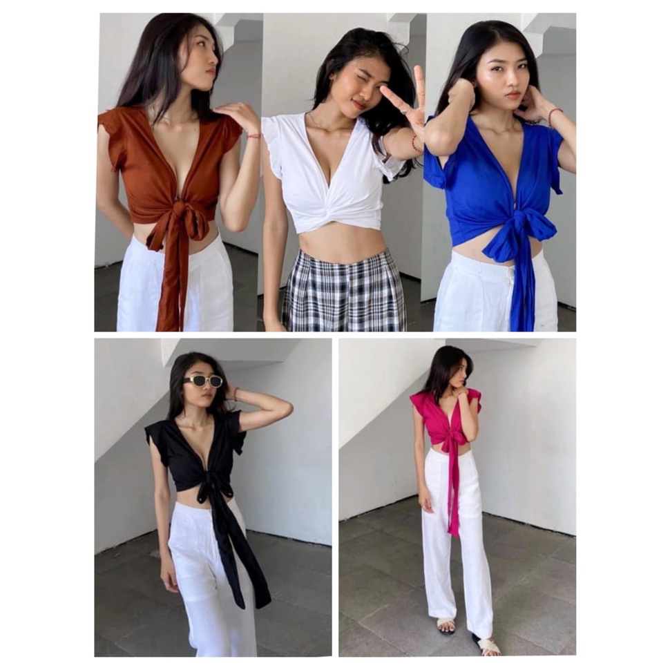 QR - ZEC OOTD Wrap Top Blouse  / Lizy Wrap RAYON DIAMOND Top / Crop Wrap Terbaru / Sexy Crop Top Kor
