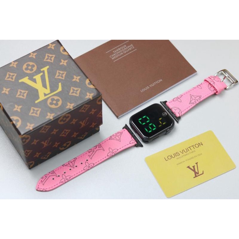 NEW STOK  Grosiran Jam Tangan Wanita LV LED Tali Kulit Free Box & Kartu