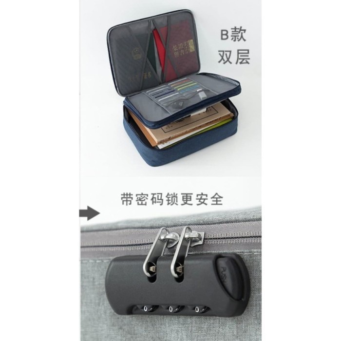 QUALITY [LOCKIT] Travel Dokumen Bag 3 Digit Password / Tas Document Anti Air