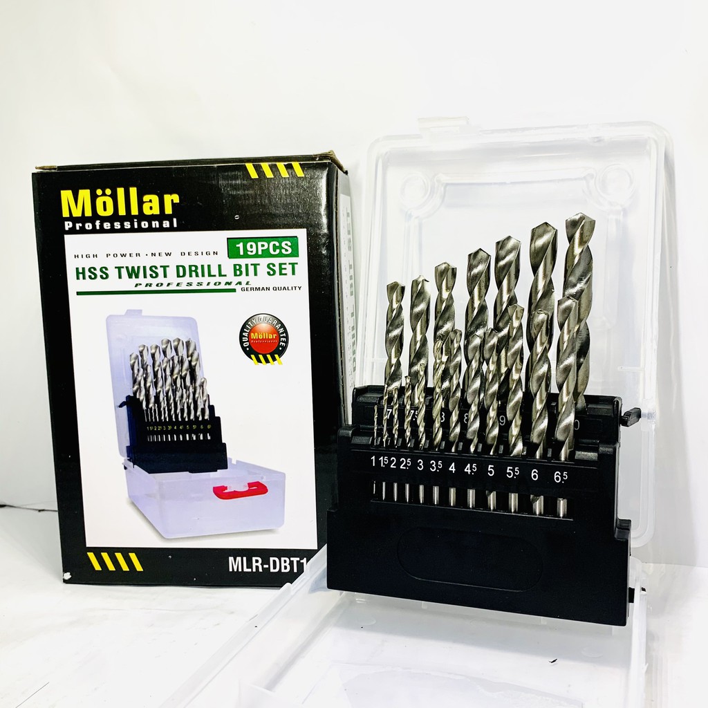 Mata Bor Mollar 19 pcs HSS Box Besar Mata Bor Kayu Bor Besi Bor Beton 1 - 10 mm Gerinda Mesin Bor