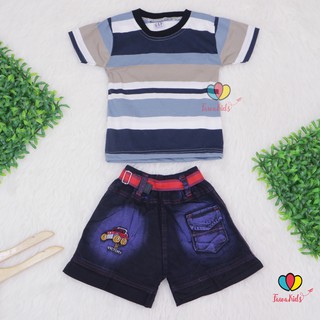 Setelan Salur Jeans Uk 1 2th Kaos Levis  Blaster Garis  