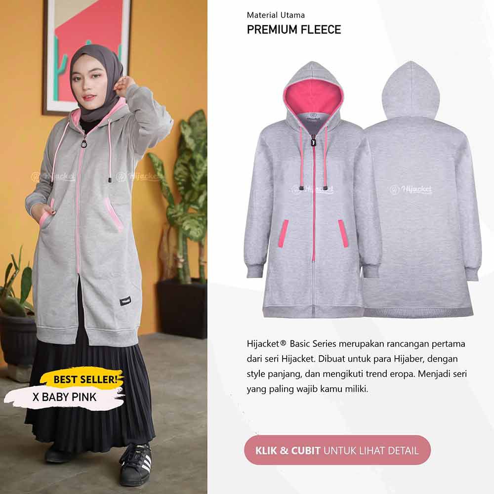 Jaket Jacket Polos Hoodie Panjang Wanita Cewek Muslimah Hijabers Kekinian Abu Muda Hijacket BC Grey-6