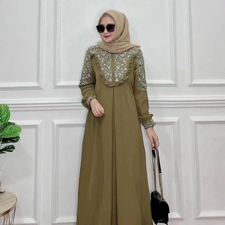 Livy Dress / Fashion Muslim Wanita / Baju Gamis Bahan Crinkle Aplikasi Bordir  / Pakaian Wanita Terbaru / LF